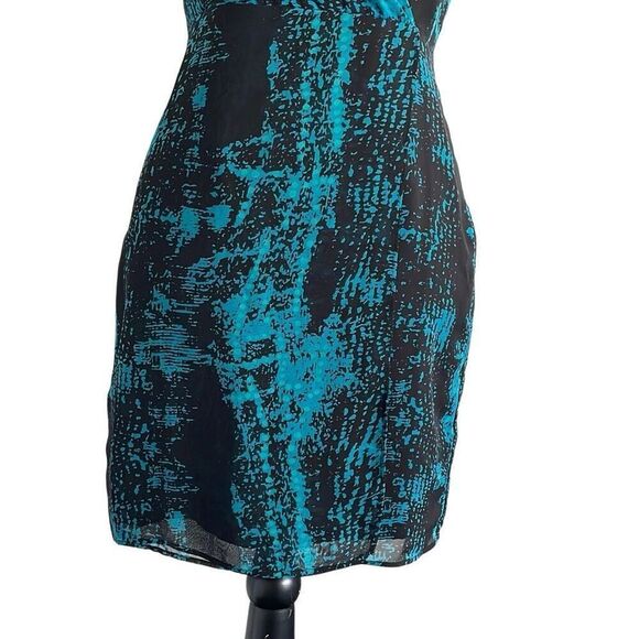 EUC Forever21 Black Turquoise Sleeveless Faux Wrap Crepe Dress Size XS - Picture 4 of 11